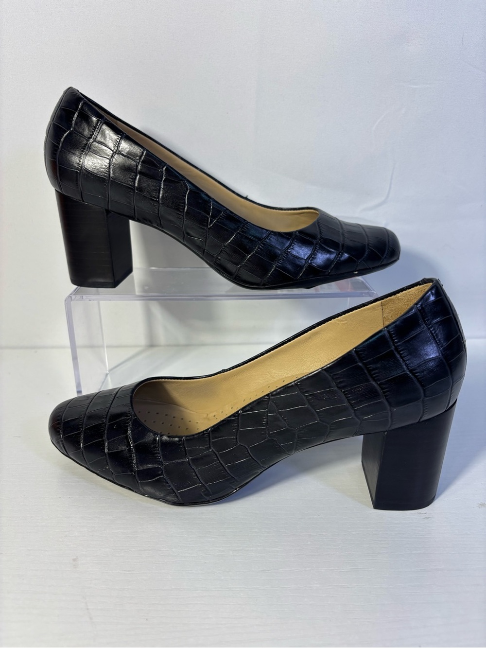 NWOT Marc Joseph New York Midtown Pump Black Croc Leather Block Heel Size 9.5